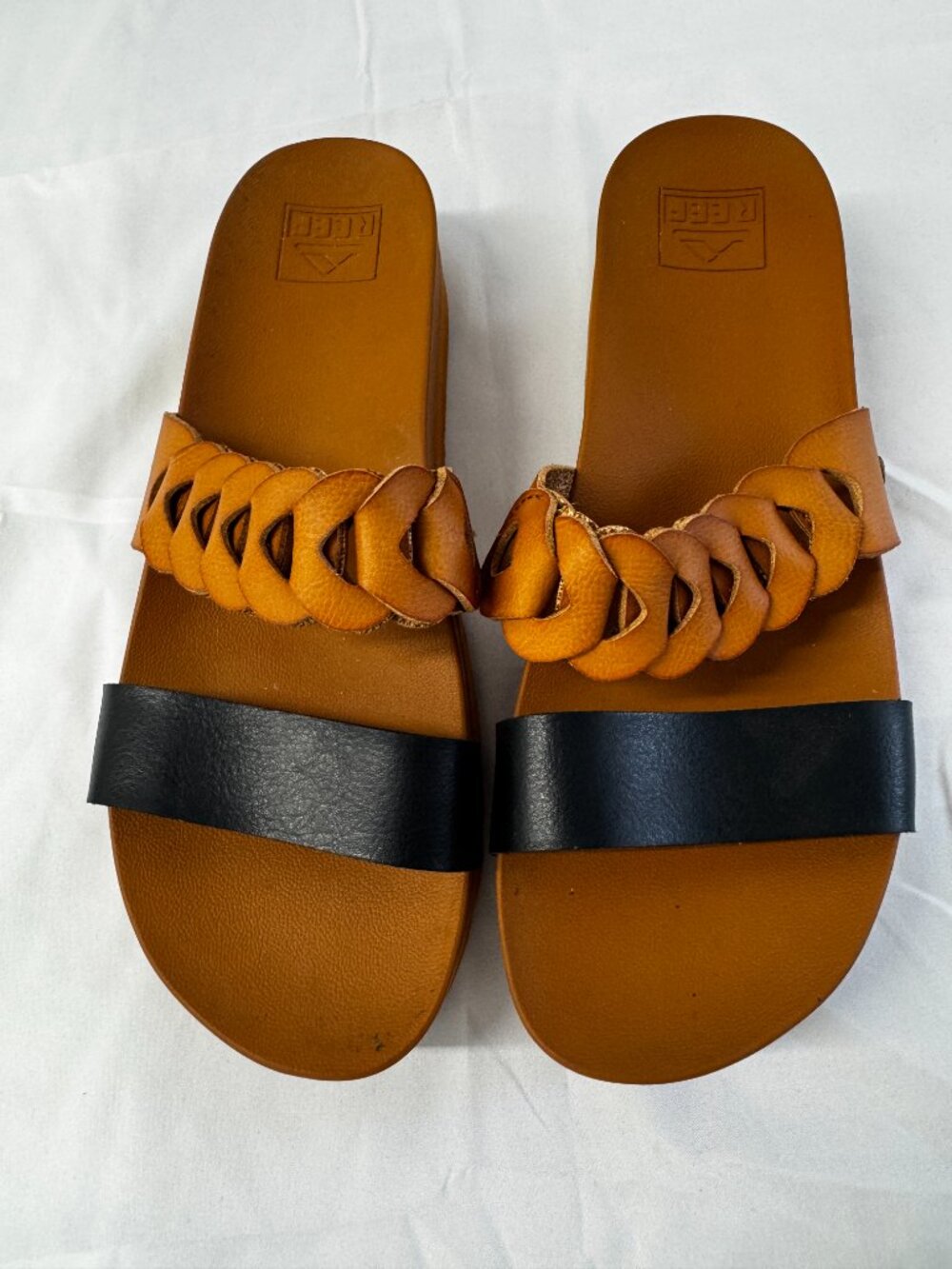 NWOT Reef Cushion Vista Hi Twist Black Brown Two-Strap Platform Sandals Sz 8 - Picture 2 of 13